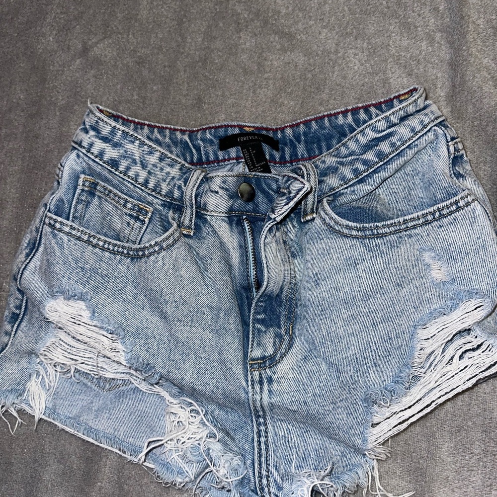 Forever 21 Light Blue Distressed Jean Shorts